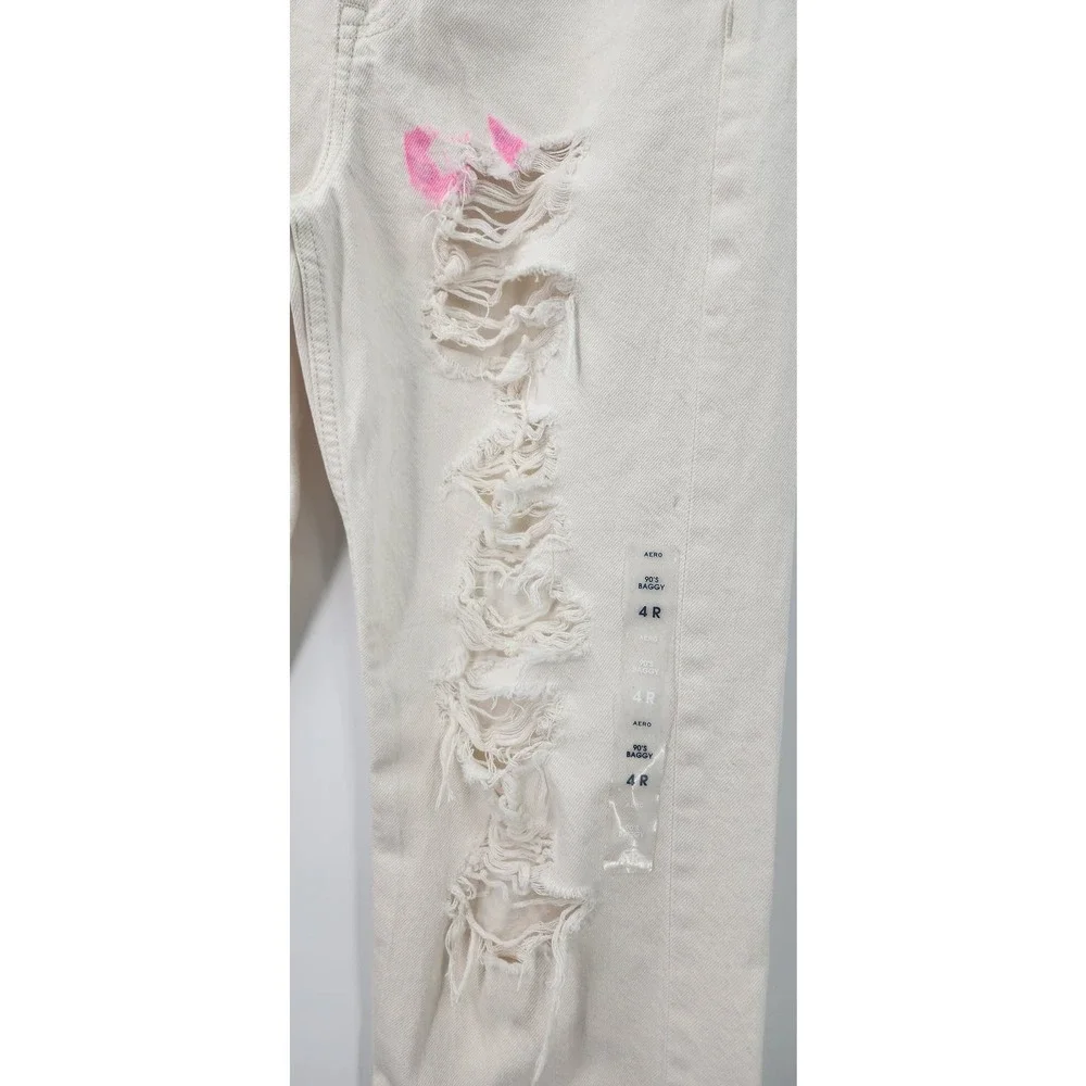 New NWT‎ Aero 90's Baggy White Denim Jeans Flawed Size 4R